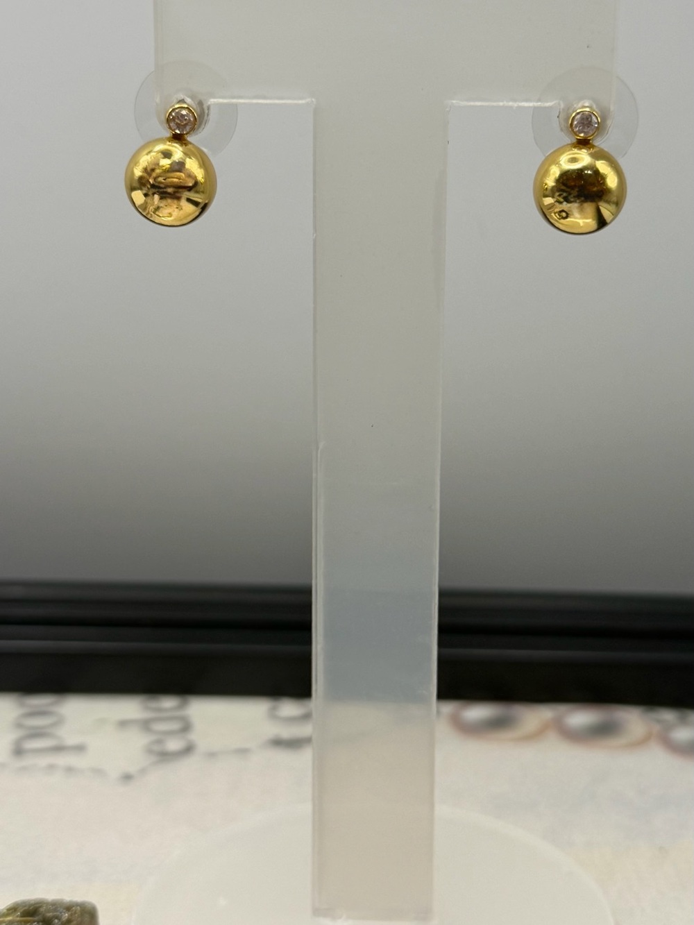 Kate Spade Have a Ball Gold Tone Dome Post Earrings with Clear Crystal Accent